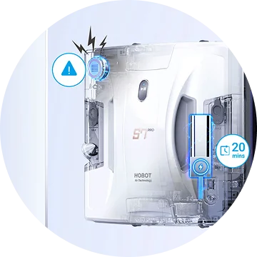 HOBOT S7 Pro with UPS backup system showing 20-minute power protection