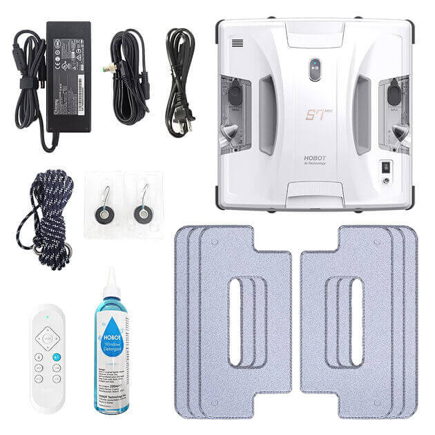 HOBOT S7 Pro complete box contents showing all included accessories and components