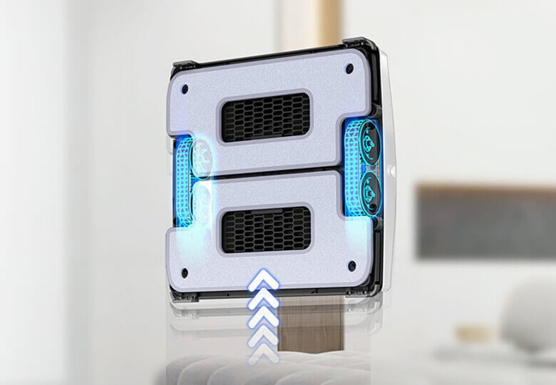 HOBOT S7 Pro window cleaning robot showing movement pattern with directional arrows
