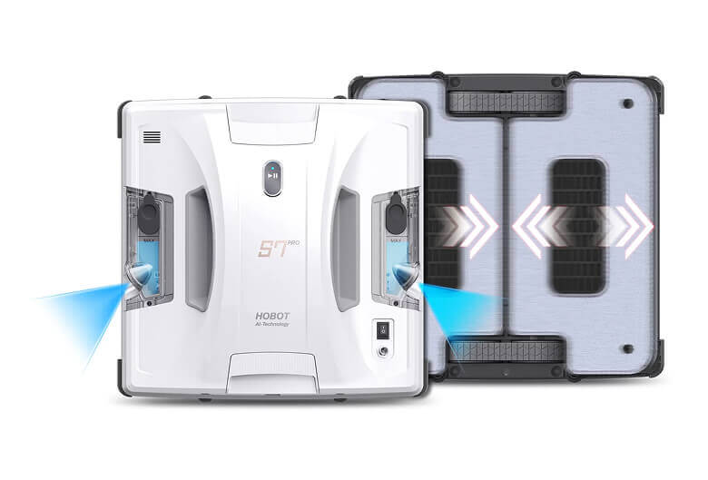 HOBOT S7 Pro showing dual ultrasonic spray nozzles