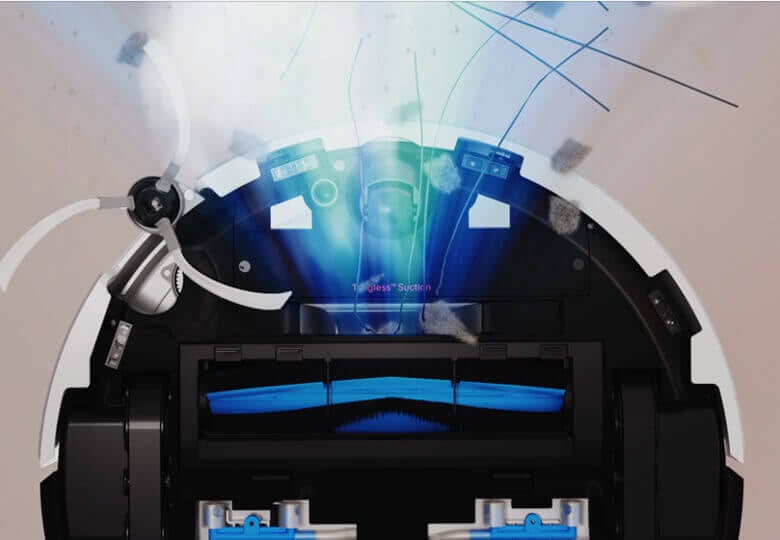 HOBOT LEGEE Q10 Pro internal mechanism showing pet hair suction technology
