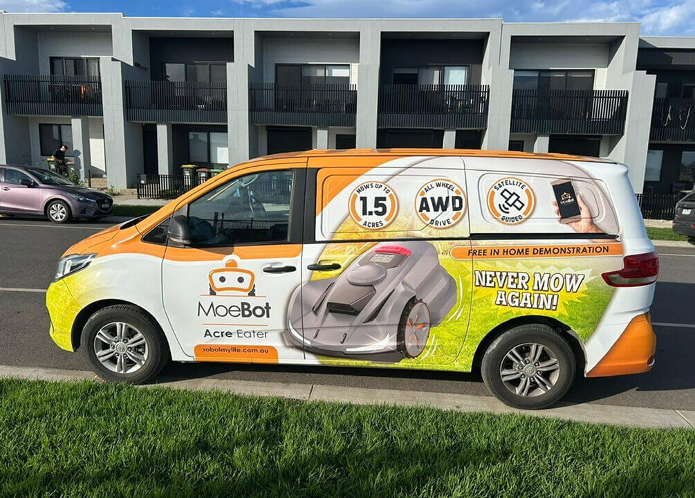 Robot My Life branded van with MoeBot graphics